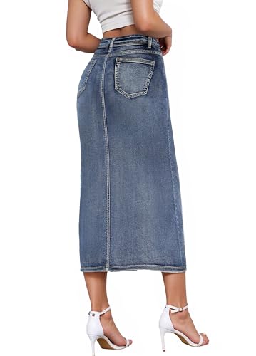Hybrid & Company Women's Long Denim Skirt – Stretch Jean Skirt for Office and Casual Wear3