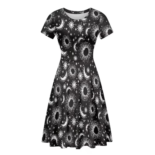 Image of HUGS IDEA Womens Puffy Swing Midi Dress Round Neck Short Sleeve Party A-Line Dresses