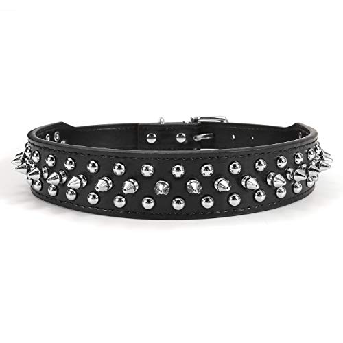 Filhome Leder Hundehalsband mit Spikes und Nieten Gotik Punk Verstellbar Halsband für Kleine Mittelgroße Große Hunde Schwarz Cover