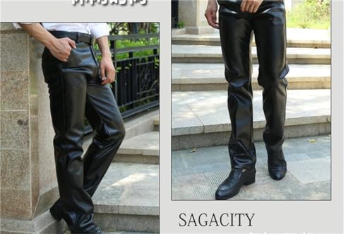 Men Motorcycle Faux Leather Pants Bikers Rider Moto Sports Trouser Winter Warm PU Leather Straight Leg Pant4