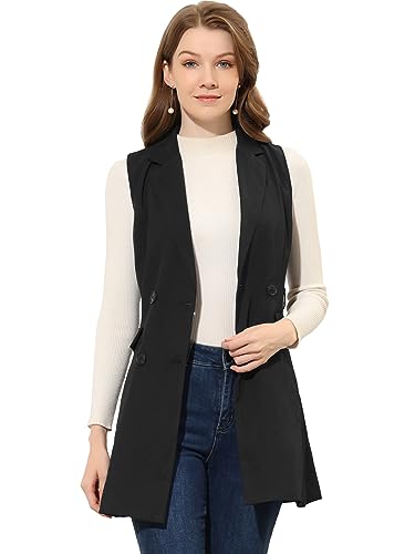 Allegra K Women's Sleeveless Blazer Work Double Breasted Lightweight Belted Long Trench Vest
