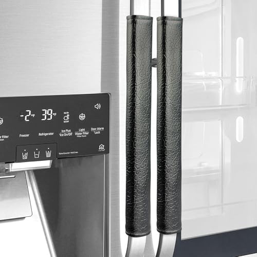 OUGAR8 Refrigerator Door Handle Covers,Waterproof &Oilproof,Keep Your Kitchen Appliance Clean from Smudges, Fingertips, Stains,Handle Protector for Oven Stove Dishwasher (Black, 2pcs_15.74