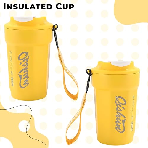 Image of Kraptick Vacuum Insulated Coffee Cup, 316 Food Grade Steel Portable Thermal Coffee Mug, Double Wall Insulated Cup With Large Capacity Designed for Hot and Cold Bevrages-(Yellow)(450ml)
