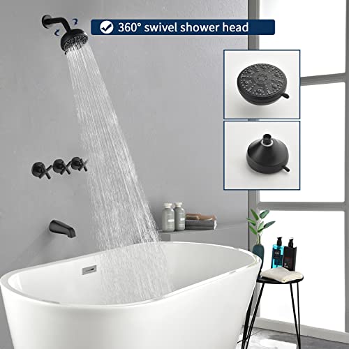 Image of 3 Handles Shower Faucet Set with Tub Spout Bathtub Shower Faucets Combo Set Shower System Complete Tub and Shower Trim Kit Shower Fixtures Matte Black