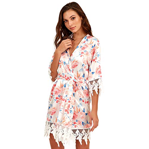 NACRE APPAREL Girls Floral Satin Robe Pajama Party Dressing Gown Kids Kimono Sleepwear