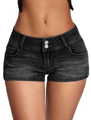 IWD Low Rise Jean Shorts for Women Y2k Stretchy Mini Denim Shorts 2026 Summer Trendy Micro Jorts Country Concert Outfits (Denim Black Large)