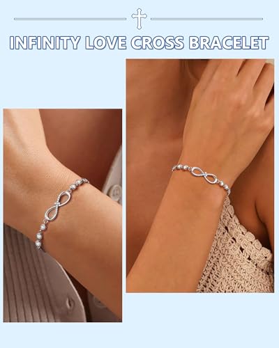 Love is Forever-Infinity CZ Cross Bracelet Baptism Religious Christian Birthday Gifts for Women Girls Her2