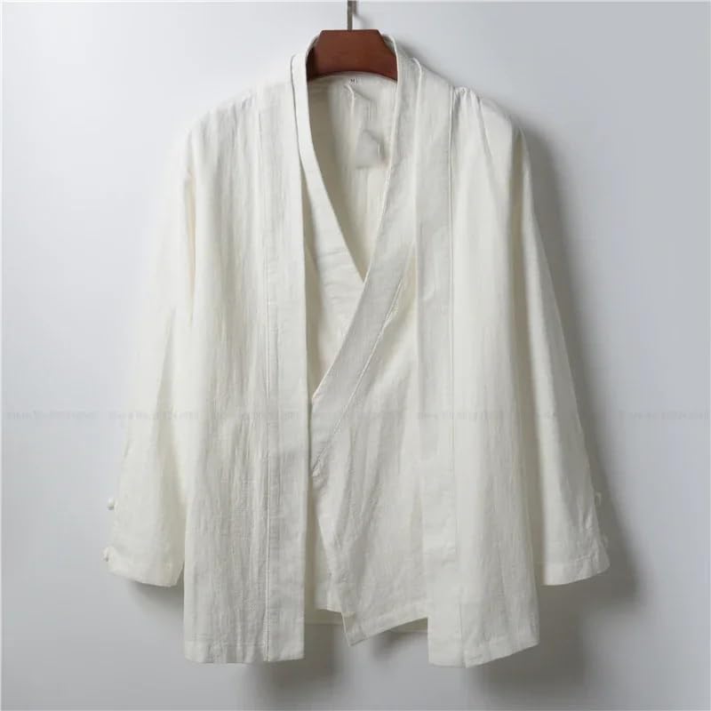 LIXINGHEITANG Chinese Style Men Linen Hanfu Tea Kung Fu Shirts Japanese Kimono Jackets Coats Robe Oriental Clothing4