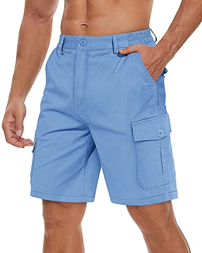 TACVASEN Men's Cargo Short 6 Pockets Comfortable Twill Cotton Elastic Waist Causal Work Shorts