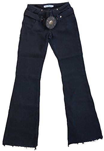 Fornarina Damen Jeans Schwarz Cave Denim Rock Star Bootcut Hose Schlagjeans mit Gürtel W25 L34