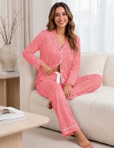 Image of ZMJ Womens Pajamas Sets 2 Piece Long Sleeve and Pant Pj Sets Button Up Sleepwear