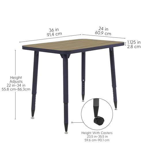 Image of Adapte Commercial Classroom Activity Table - 24 inch x 36 inch Rectangle, ADA Compliant Tapered Legs with Glides & Casters, Adjustable Height 22-34 inch Wheelchair Accessible, School & Office Furniture