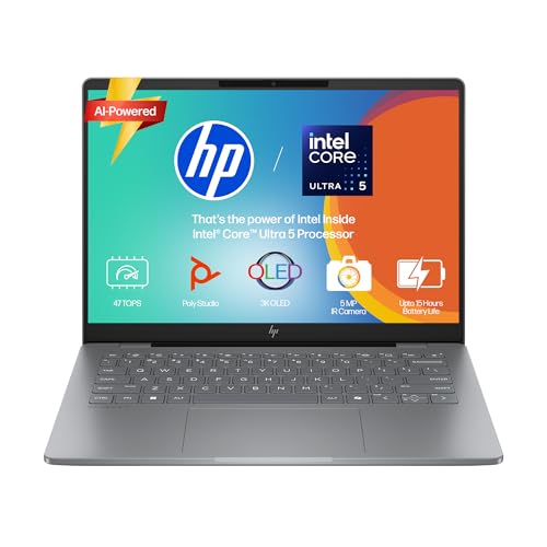 Image of HP OmniBook 7 OLED (Previously Pavilion Plus) Intel Core Ultra 5 255H (16GB LPDDR5,1TB SSD) 3K, 0.2 ms, 14'' /35.6cm, Win11, M365, Office24, Meteor Silver,1.5kg, fr0789TU, 5MP Camera, Backlit AI Laptop