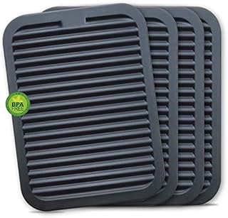 Walfos Silicone Trivets for Hot Pots and Pans - 500°F Heat Resistant Hot Pads for Kitchen Counter- 4 Pcs Multi-Purpose & Versatile Trivet Mat - Durable & Flexible Silicone Hot Pad(Black)