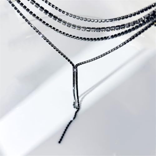 Boho Layered Necklaces for Women Fashion Y Long Neckalce Statement Long Sweater Chain Necklace Black Gold Silver Shiny Rhinestones Choker Necklace Wedding Bridal Jewerly4