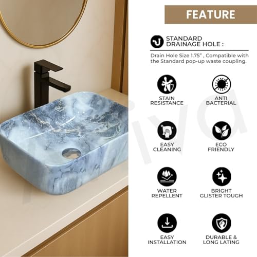 Image of Artiva Ceramic Wash Basin /Tabletop Washbasin For Bathroom,12 inchx16 inch /Small Countetop Bathroom Basin /Table Top Basin For Home,Office,Hotel /Rectangle Glossy Sink (Steel-Blue,12x16 Inch)