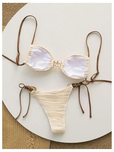 Verdusa Women's 2 Piece Textured String Bikini Set Tie Back High Cut Swimsuit Bathing Suit2