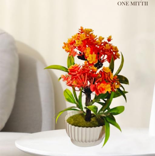 ONE MITTII Fake Artificial Potted Plant Home Decoration Kitchen Corner Table Desk Realistic Centerpiece | Natural Look | 24 cm | Plastic | Orange-Yellow
