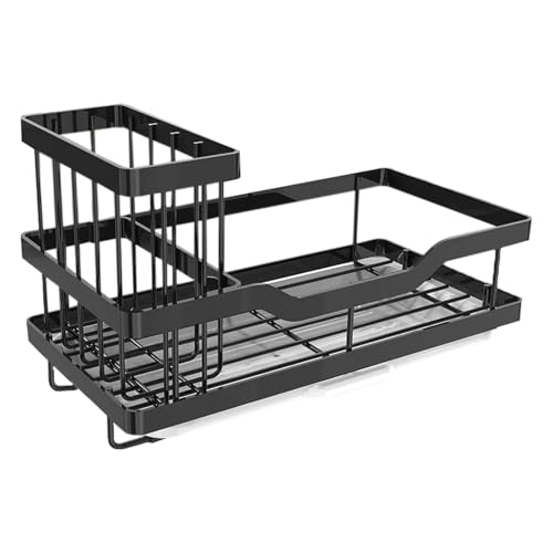 Bandeja de drenaje for fregadero de cocina negra, soporte for esponja, estante de almacenamiento for trapos, estante de secado de champú for baño, de hierro inoxide, estante for jn líquido de manos, c