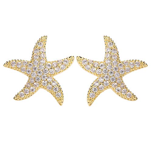 Starfish Stud Earrings for Women - CZ Paved Starfish Stud Earrings - Charm Starfish Earrings Plated in 14k Gold/White Gold