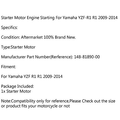 Artudatech Starter Motor Engine Starting for Yamaha YZF R1 R1 2009-2014 2013 14B-81890-00