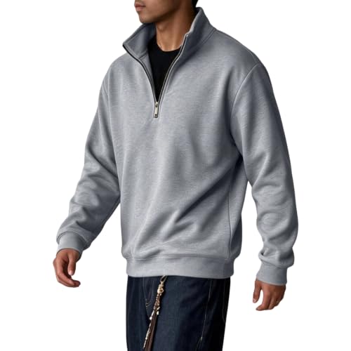 Mens Pullover Quarter Zip Mockneck Big and Tall Polo Neck Long Sweatshirt - image 5