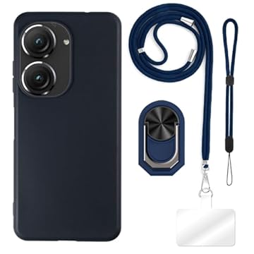 ESACMOT Capa projetada para Asus ZenFone 10 (15.0 cm) + cordão ajustável transversal e pescoço, alça de pulso macia e suporte de anel de dedo estilo mecha com suporte