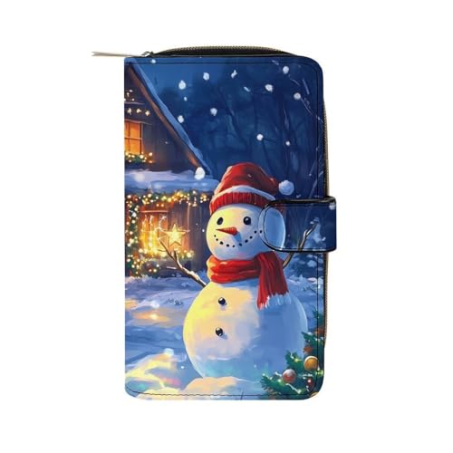 Christmas Deer Snowy Long Wallet PU Leather Credit Card Holder Durable Zippered Purse Clutch Wallet