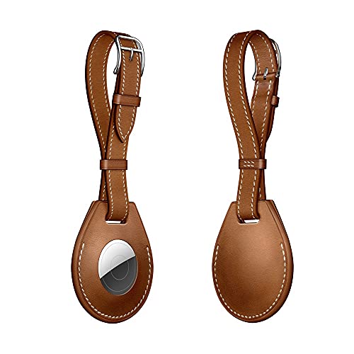 KURT HOME stylisches Zubehör Case Anhänger Kratzfeste tragbare Hülle für Apple AirTags mit Band als Gepäckanhänger in Braun PU Leder Cover