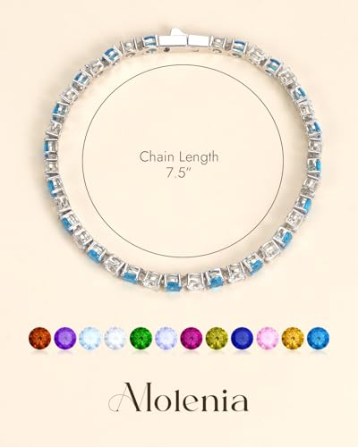18K White Gold Plated Birthstone Tennis Bracelet for Women, Hypoallergenic 925 Sterling Silver with 5A Cubic Zirconia, Dainty Jewelry Anniversary Birthday Gifts for Her4