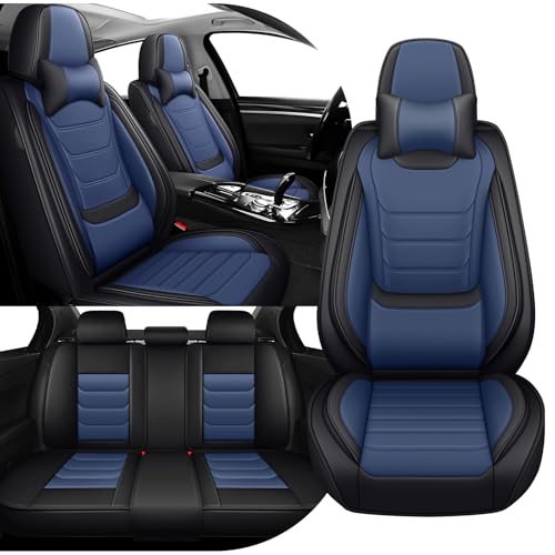 Image of Car Seat Cover Full Set for Toyota Camry Hybrid Seat Covers 2007-2024, Nappa Leather Waterproof Seat Covers For Cars, Airbag Compatible, Universal Automotive Seat Covers(Luxury Full Set /Black Blue)