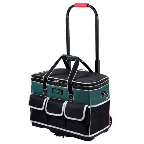 Tool Bag with Wheels, Tool Bag with Wheels - Carry Bag, Heavy Duty Organizer, Tool Box with Wheels with Telescopic Handle, Construction Site Organizer, Street