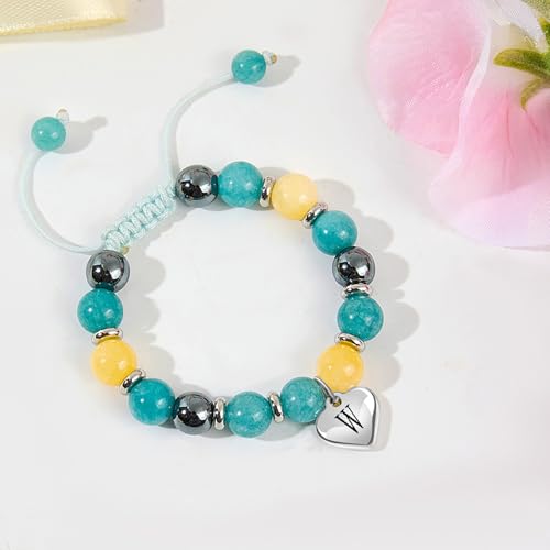 Image of Blue Initials Heart Natural Stone Beaded Bracelet for girl | Adjustable Natural Stone Beaded Bracelets for Girls Jewellery | Daughter /Granddaughter /Niece /Bracelets for Girls Jewellery