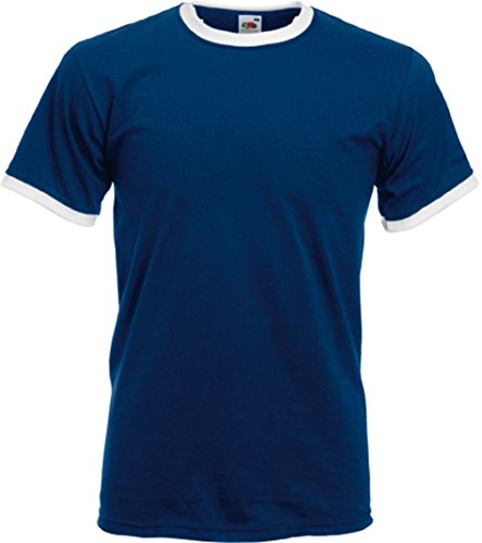 Preisvergleich Produktbild Fruit of the Loom Ringer T-Shirt, Navy / WeiÃ, Gr.M