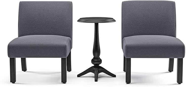 BOWERY HILL 3-Piece Accent Table and Chair Set, Gray Upholstered Fabric, MDF and Birch Wood, Transitional Style, Pedestal Base Table and Flared Back Chairs, Ideal for Reading Nooks, Libraries,