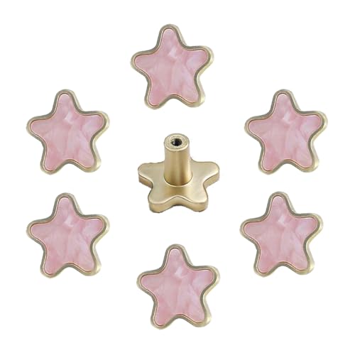 Image of Xinally 8PCS Star Handles Knobs Brass Star-Shape Knobs Drawer Brushed Gold Cabinet Knob for Cabinets, Drawers, Doors, Cabinets, Wardrobes, Closets (Pink)