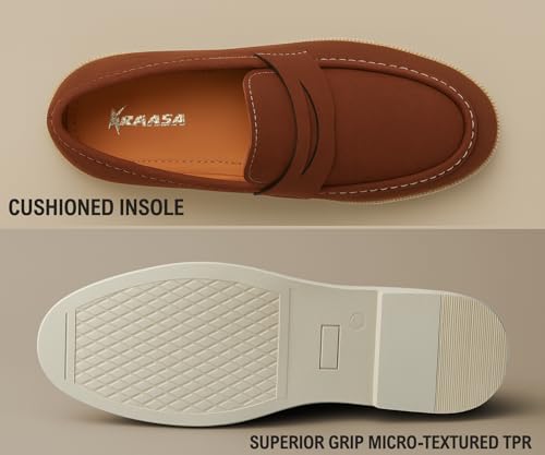 Image of Kraasa Men Premium Driftor 2.0 Block Heel Loafers for Mens, Causals| Lighweight Slip-On's | Soft Cushioned Insole | Super Flexible, Comfortable for Men