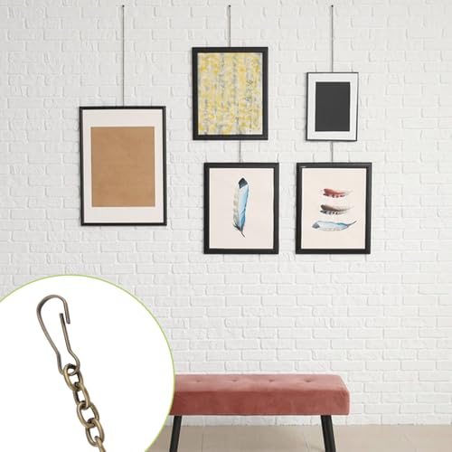 Image of Picture Hanging Kit with 4Pcs 1M Picture Hanging Chains & 12Pcs Hooks, Heavy Duty Metal Display Chain for Photo Frames Artworks Mirror(Bronze)