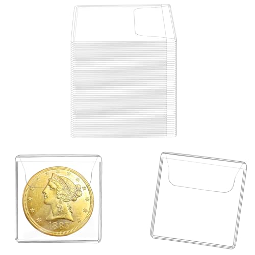 50 fundas para monedas 2.2 x 2.2 pulgadas plástico transparente miniatura 1