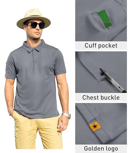 Image of ZITY Mens Polo Shirt Short Sleeve Sports Tactical T-Shirt Athletic Golf Polos Daily Casual Stylish Collared Shirts for Men