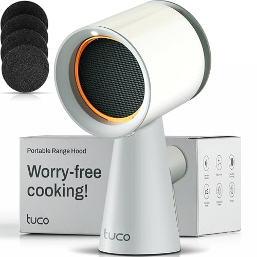 TUCO Portable Range Hood, Countertop Kitchen Exhaust Fan with 3 Speeds, 5-Layer Filter, Powerful Smoke Removal, Low Noise, Oil Cup, Air Purifier for Apartments, Dorms & Indoor BBQ Smokeless – Grey