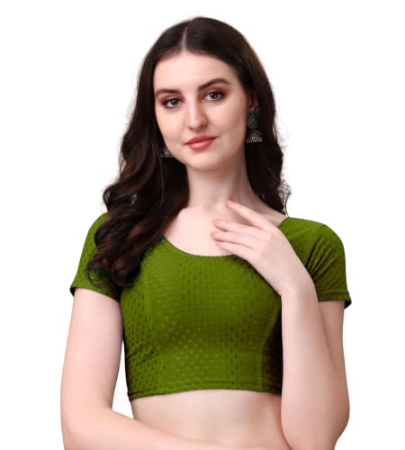 Image of Mogsa Women's Stretchable Cotton Saree Blouse | Readymade Stitched Blouse | Round Neck | Short Sleeve | Soft & Comfortable Ethnic Blouse for Saree Wear