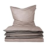 Schiesser Bettwäscheset Doubleface | Renforcé | 2-teilig | Zweifarbig | 100 % Baumwolle | Oeko-Tex® Made in Green Zertifiziert | YKK Reißverschluss | 135x200cm + 80x80cm | Taupe-Dunkelgrau
