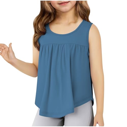 Tank Pleated Tops Sleeveless Girls Flowy Peplum Shirts Plain Crew Neck T-Shirts Cute Tee Summer Casual Tunic Tops