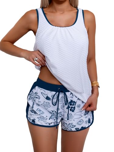 Image of Aidonger Women's Tankini Swimsuit Modest Two Piece Bathing Suit Tummy Control Athletic Blouson Tank Top with Short Bottoms