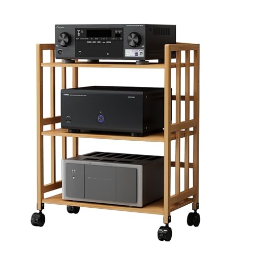 Support HiFi à 3 niveaux en bois naturel h55 cm pour lecteur CD