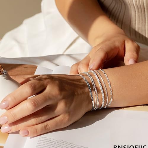 Image of SANNIDHI Bracelets for Women, Pack of 10 Chic Gold Silver Alloy Layered Bracelets Set Ladies Slim Link Bracelet for Woman Wrist Jewelry Gift