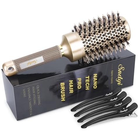 Round Brush for Blow Drying, Nano Thermal Ceramic & Ionic Tech Hair Brush with Boar Bristles, Professional Barrel Brush for Styling,Curling and Straightening by Sndyi (3.3 Inch, 2.1 Inch) Cover