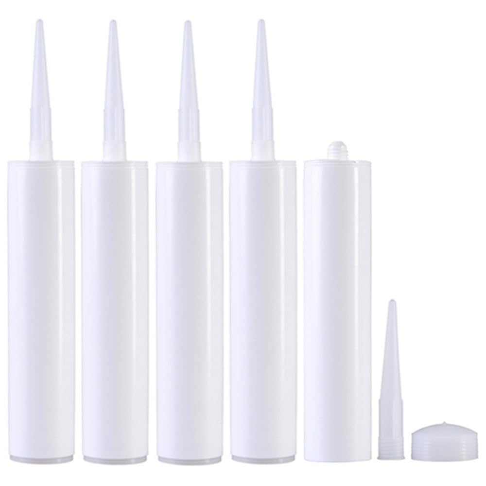 Empty Hose Empty Caulking Sealant Tubes, Wanfoou 5 Pcs Caulk Sealant Fillable Caulking Storage, Reusable Caulk Tubesfor Cracks Tiles and Repairs, White