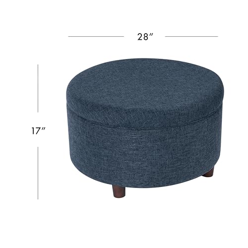 Image of HomePop 28 inch Round Storage Ottoman - Textured Navy